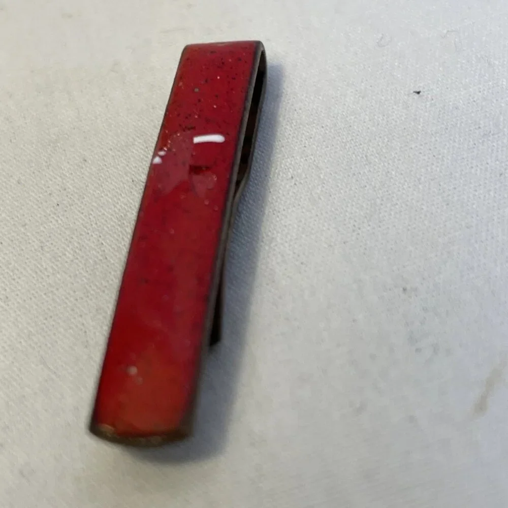Painters Palette Cufflinks Red White Enamel On Copper with Matching Tie Bar